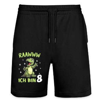 Geburtstagsgeschenk 8 Jahre Geburtstagskind - Stanley/Stella Unisex Bio Joggingshorts Trainer  - Schwarz - Vorne - Nik (191cm) & Marisol (170cm)