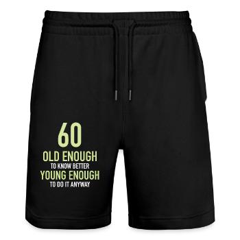 Gift 60 years birthday boy or girl - Stanley/Stella Trainer Unisex Organic Jogging Shorts - black - Front - Nik (191cm) & Marisol (170cm)