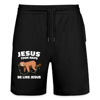 Rentner Ruhestand Rente Pensionierung - Stanley/Stella Unisex Bio Joggingshorts Trainer  - Schwarz - Vorne - Nik (191cm) & Marisol (170cm)