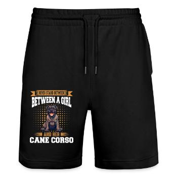 Cane Corso Dog - Stanley/Stella Trainer Unisex Organic Jogging Shorts - black - Front - Nik (191cm) & Marisol (170cm)