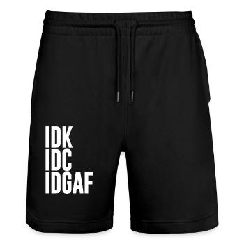 IDK IDC IDGAF | Drôle, Grossier, Antisocial, Sarcastique - Short de jogging bio TRAINER Stanley/Stella unisexe - noir - Devant - Nik (191cm) & Marisol (170cm)