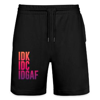 IDK IDC IDGAF | Drôle, Grossier, Antisocial, Sarcastique - Short de jogging bio TRAINER Stanley/Stella unisexe - noir - Devant - Nik (191cm) & Marisol (170cm)
