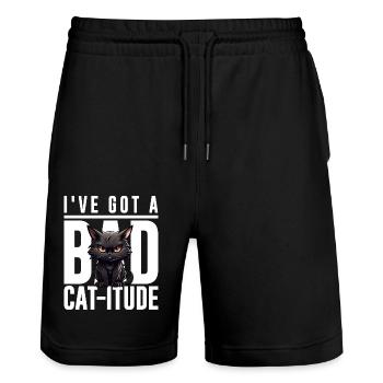 Funny Cat Bad Black Cat - Bad Cat-itude Design - Stanley/Stella Trainer Unisex Organic Jogging Shorts - black - Front - Nik (191cm) & Marisol (170cm)