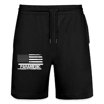 Paramedic Paramedic - Stanley/Stella Trainer Unisex Organic Jogging Shorts - black - Front - Nik (191cm) & Marisol (170cm)