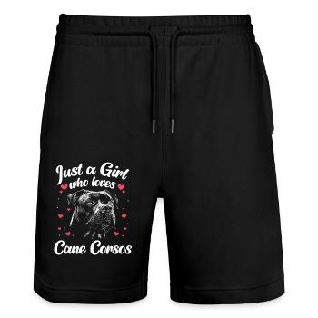 Cane Corso Dog - Stanley/Stella Trainer Unisex Organic Jogging Shorts - black - Front - Nik (191cm) & Marisol (170cm)