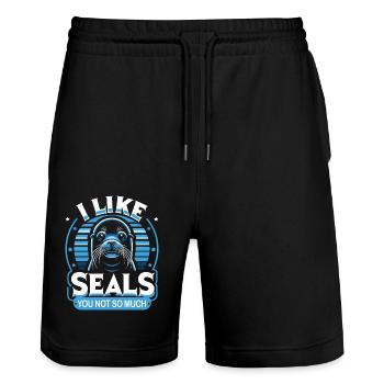 Robbe Robben Tier Seelöwe - Stanley/Stella Unisex Bio Joggingshorts Trainer  - Schwarz - Vorne - Nik (191cm) & Marisol (170cm)