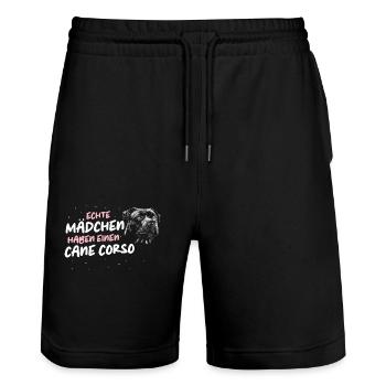 Hunde Cane Corso Italiano Hund - Stanley/Stella Unisex Bio Joggingshorts Trainer  - Schwarz - Vorne - Nik (191cm) & Marisol (170cm)