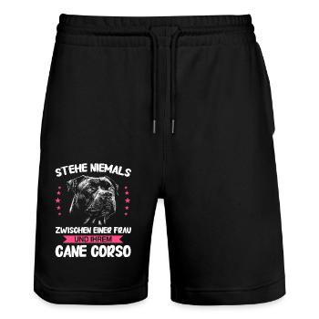 Hunde Cane Corso Italiano Hund - Stanley/Stella Unisex Bio Joggingshorts Trainer  - Schwarz - Vorne - Nik (191cm) & Marisol (170cm)