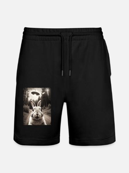 Funny Bunny Selfie Alien Spaceship - Stanley/Stella Trainer Unisex Organic Jogging Shorts - black