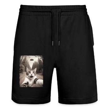 Vaisseau spatial extraterrestre Selfie de chat drôle - Short de jogging bio TRAINER Stanley/Stella unisexe - noir - Devant - Nik (191cm) & Marisol (170cm)