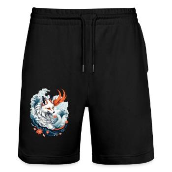 Japanische Kitsune Fuchs Anime Kawaii Fuchsgeist - Stanley/Stella Unisex Bio Joggingshorts Trainer  - Schwarz - Vorne - Nik (191cm) & Marisol (170cm)