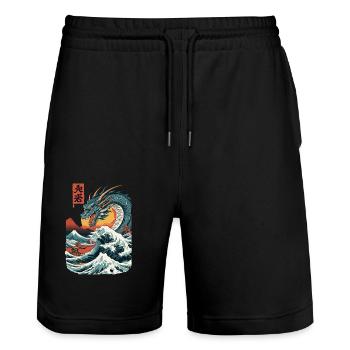 Vintage Ukiyo-E Art Dragon Anime Japan - Stanley/Stella Trainer Unisex Organic Jogging Shorts - black - Front - Nik (191cm) & Marisol (170cm)