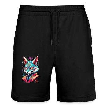 Japanische Kitsune Maske Kawaii Fuchsgeist - Stanley/Stella Unisex Bio Joggingshorts Trainer  - Schwarz - Vorne - Nik (191cm) & Marisol (170cm)