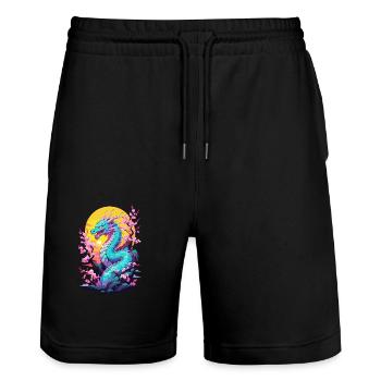 Dragon Anime Japanese Style Vintage Aesthetic - Stanley/Stella Trainer Unisex Organic Jogging Shorts - black - Front - Nik (191cm) & Marisol (170cm)