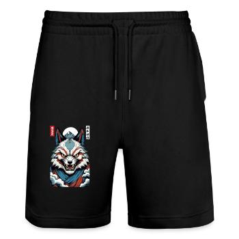 Vintage Ukiyo-E Style Japanese Kitsune Mask - Stanley/Stella Trainer Unisex Organic Jogging Shorts - black - Front - Nik (191cm) & Marisol (170cm)