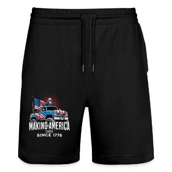 America suffocating since 1776 July 4 - Stanley/Stella Trainer Unisex Organic Jogging Shorts - black - Front - Nik (191cm) & Marisol (170cm)