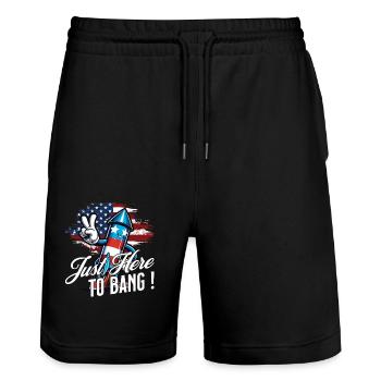 Here To Bang Retro Vintage Design 4. Juli - Stanley/Stella Unisex Bio Joggingshorts Trainer  - Schwarz - Vorne - Nik (191cm) & Marisol (170cm)