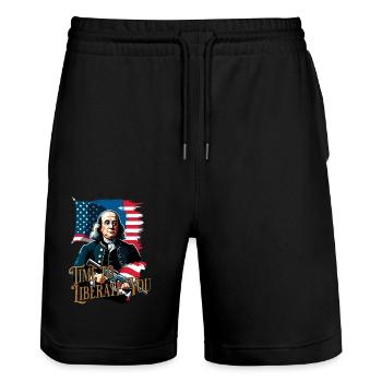 Time To Liberate Funny Vintage Design 4th Of July - Stanley/Stella Unisex Bio Joggingshorts Trainer  - Schwarz - Vorne - Nik (191cm) & Marisol (170cm)
