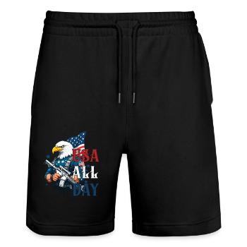 Usa All Day Funny Freedom Design 4th of July - Stanley/Stella Trainer Unisex Organic Jogging Shorts - black - Front - Nik (191cm) & Marisol (170cm)