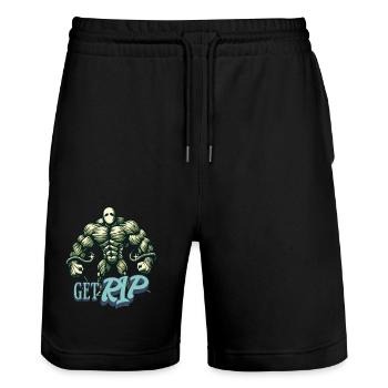 Funny Pun Saying Muscular Zombie - Stanley/Stella Trainer Unisex Organic Jogging Shorts - black - Front - Nik (191cm) & Marisol (170cm)