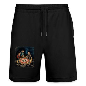 Retro Vintage Design Halloween Lover Outfit - Stanley/Stella Trainer Unisex Organic Jogging Shorts - black - Front - Nik (191cm) & Marisol (170cm)