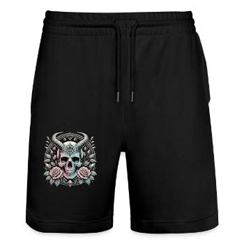 Pastel Goth Aesthetic Düsteres Skull Design - Stanley/Stella Unisex Bio Joggingshorts Trainer  - Schwarz - Vorne - Nik (191cm) & Marisol (170cm)