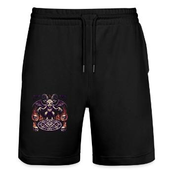 Creepy Devil Cat Dark Cats Summoning - Stanley/Stella Trainer Unisex Organic Jogging Shorts - black - Front - Nik (191cm) & Marisol (170cm)