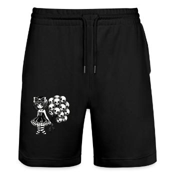 Kawaii Goth Girl Düsteres Gothic Design - Stanley/Stella Unisex Bio Joggingshorts Trainer  - Schwarz - Vorne - Nik (191cm) & Marisol (170cm)