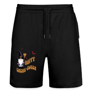 Happy Gnome-Oween Lustiger Halloween Spruch - Stanley/Stella Unisex Bio Joggingshorts Trainer  - Schwarz - Vorne - Nik (191cm) & Marisol (170cm)