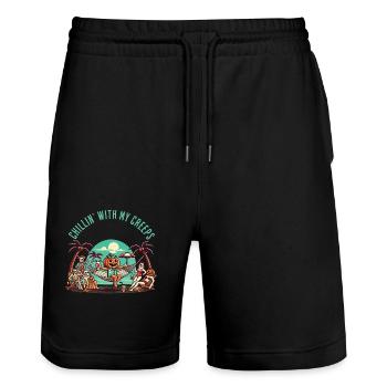 Chillin' Mit Meinen Creeps Kürbis - Stanley/Stella Unisex Bio Joggingshorts Trainer  - Schwarz - Vorne - Nik (191cm) & Marisol (170cm)