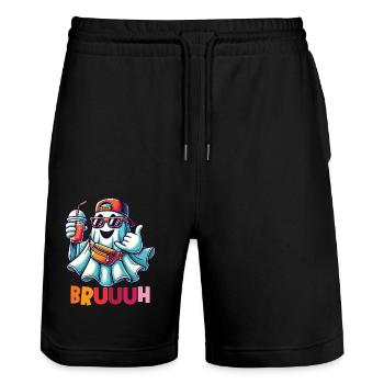 Ghost with Broth Attitude for Cool Ghosts - Stanley/Stella Trainer Unisex Organic Jogging Shorts - black - Front - Nik (191cm) & Marisol (170cm)