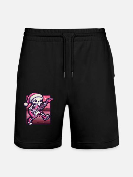 Christmas Skeleton Guitarist Rocks - Stanley/Stella Trainer Unisex Organic Jogging Shorts - black