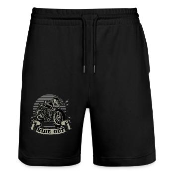 Ride out. Motorradfahrer. Motorrad. - Stanley/Stella Unisex Bio Joggingshorts Trainer  - Schwarz - Vorne - Nik (191cm) & Marisol (170cm)
