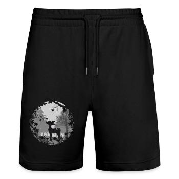 Fawn with butterfly - Stanley/Stella Trainer Unisex Organic Jogging Shorts - black - Front - Nik (191cm) & Marisol (170cm)