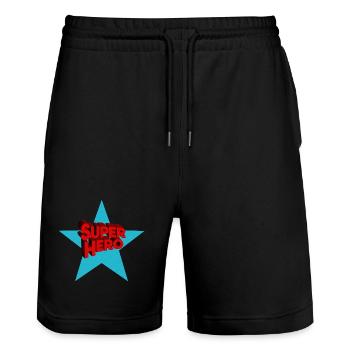 Superhero superheroes - Stanley/Stella Trainer Unisex Organic Jogging Shorts - black - Front - Nik (191cm) & Marisol (170cm)