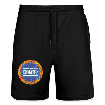 Klimawandel Protest Design - Stanley/Stella Unisex Bio Joggingshorts Trainer  - Schwarz - Vorne - Nik (191cm) & Marisol (170cm)