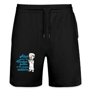 Muslim Islam - Stanley/Stella Trainer Unisex Organic Jogging Shorts - black - Front - Nik (191cm) & Marisol (170cm)