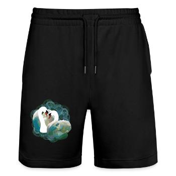 Élégante paire de cygnes aux motifs de rivière - Short de jogging bio TRAINER Stanley/Stella unisexe - noir - Devant - Nik (191cm) & Marisol (170cm)