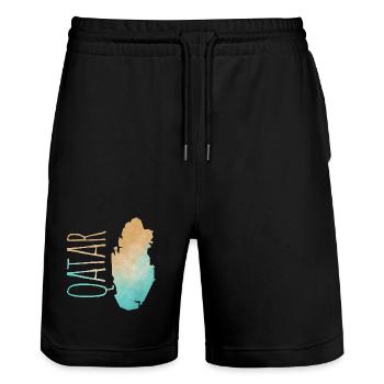 Qatar - Stanley/Stella Trainer Unisex Organic Jogging Shorts - black - Front - Nik (191cm) & Marisol (170cm)