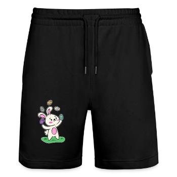 Lapin de Pâques Lapin de Pâques Oeufs de Pâques Joyeuses Pâques - Short de jogging bio TRAINER Stanley/Stella unisexe - noir - Devant - Nik (191cm) & Marisol (170cm)
