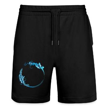blauer Schmetterlings Rahmen für eigene Texte - Stanley/Stella Unisex Bio Joggingshorts Trainer  - Schwarz - Vorne - Nik (191cm) & Marisol (170cm)