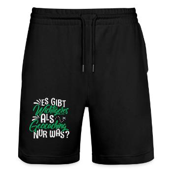 Geocaching Geocacher - Stanley/Stella Unisex Bio Joggingshorts Trainer  - Schwarz - Vorne - Nik (191cm) & Marisol (170cm)