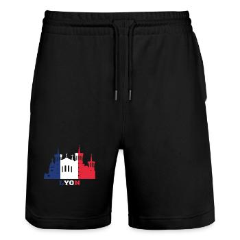 Lyon City Skyline France Landmark Map - Short de jogging bio TRAINER Stanley/Stella unisexe - noir - Devant - Nik (191cm) & Marisol (170cm)