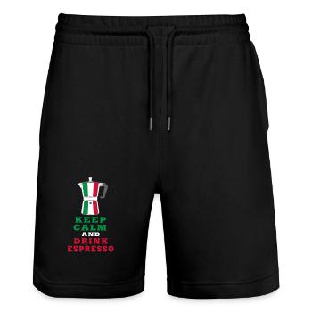 Keep Calm and Drink Espresso design / gift idea - Stanley/Stella Trainer Unisex Organic Jogging Shorts - black - Front - Nik (191cm) & Marisol (170cm)