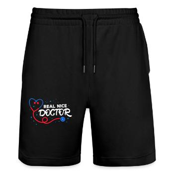 Doctor Doctor Specialist Assistant Physician Emergency Physician Profession - Stanley/Stella Trainer Unisex Organic Jogging Shorts - black - Front - Nik (191cm) & Marisol (170cm)