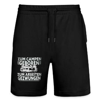 Born to Camp Forced To Work - Stanley/Stella Trainer Unisex Organic Jogging Shorts - black - Front - Nik (191cm) & Marisol (170cm)