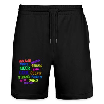 Urlaub Ferien Strand Auszeit Entspannen Palmen - Stanley/Stella Unisex Bio Joggingshorts Trainer  - Schwarz - Vorne - Nik (191cm) & Marisol (170cm)
