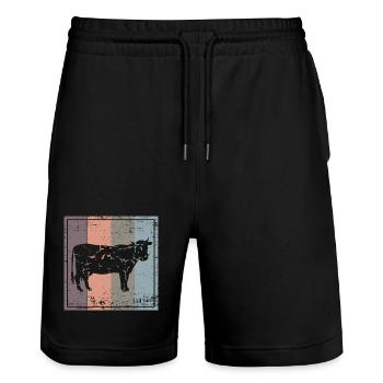 Kuh - Stanley/Stella Unisex Bio Joggingshorts Trainer  - Schwarz - Vorne - Nik (191cm) & Marisol (170cm)
