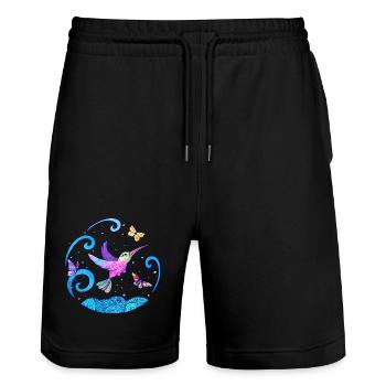 Hummingbird Butterfly Positive World Fantasy Motif - Stanley/Stella Trainer Unisex Organic Jogging Shorts - black - Front - Nik (191cm) & Marisol (170cm)