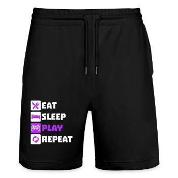 Eating Sleeping Repeat Gamer Controller Zocker - Stanley/Stella Trainer Unisex Organic Jogging Shorts - black - Front - Nik (191cm) & Marisol (170cm)